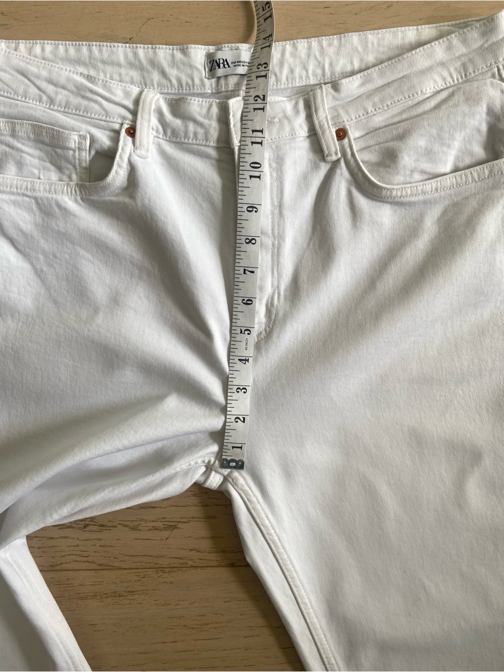 ZARA TRF High Rise Straight Ankle Jeans Size 14 White Raw Hem EUC - Picture 7 of 10